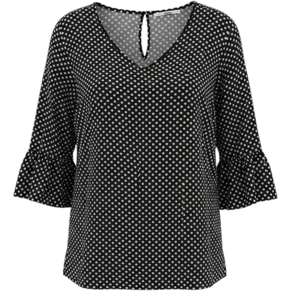 Violet + Claire Women 3X Polka Dot Ruffle Cuff V-Neck Blouse Black White Top